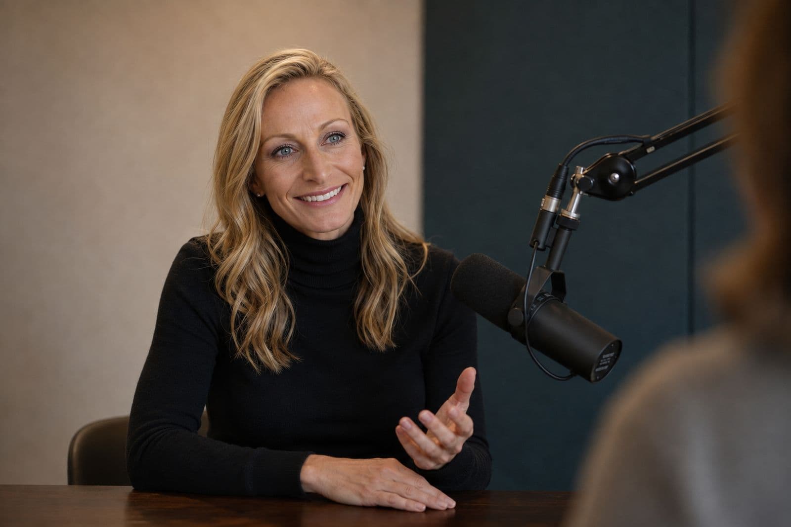 Sarah Matyko, PhD, recording a podcast.